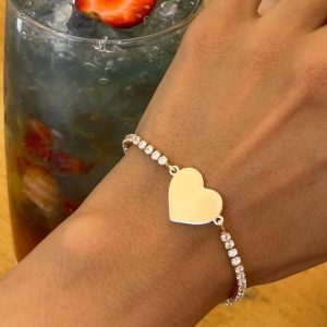 دستبند تنیسی با پلاک قلب طلایی