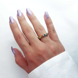 انگشتر جواهری مربعی رنگین کمانی ۲